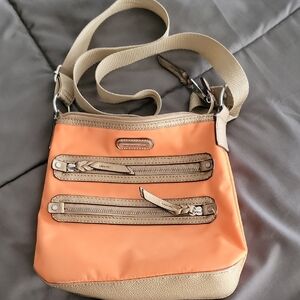 Orange and Tan Crossbody Bag by Dana Buchman